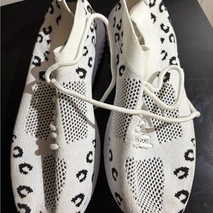 White and Black Leopard Print Sneakers